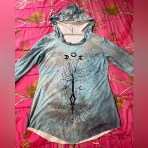 Blue Hooded Tunic with Tree Design